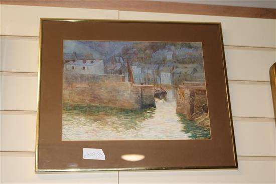 Two watercolours, Cornish harbour scenes, one signed A.B. Furneaux, the other indistinctly signed, largest 23 x 35.5cm